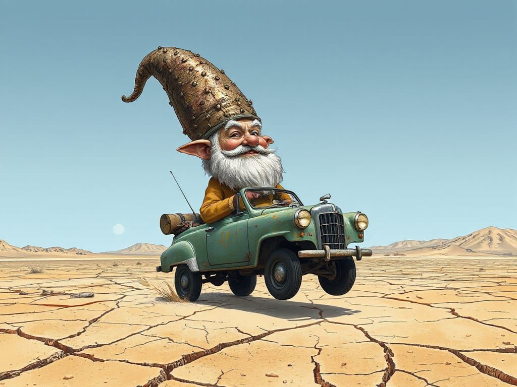 Surreal Gnome in Exaggerated Cartoon Realism
