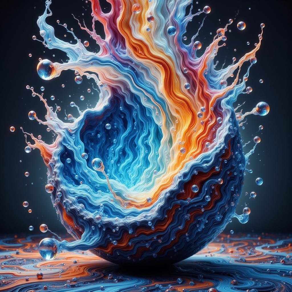 Surreal, Dreamlike Water Wave in Traditional Japanese Cerami...