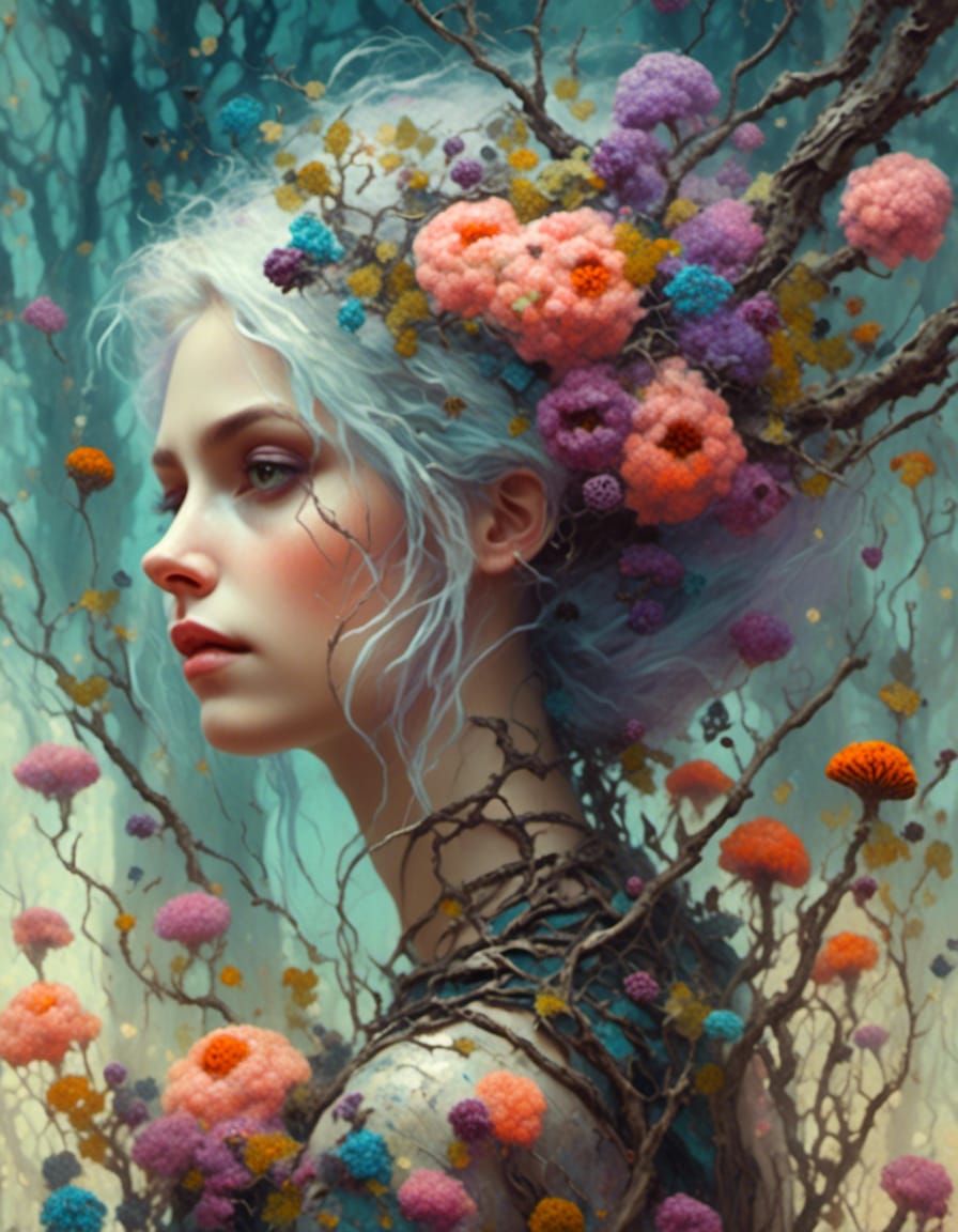 Pastel Fairy in Mystical Forest, Impasto Oil Painting