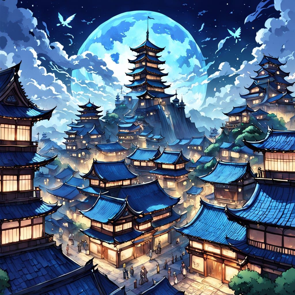 Ancient City Under Starry Night Sky