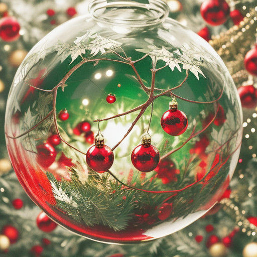 Captivating Red Ornaments on a Vibrant Christmas Tree in War...