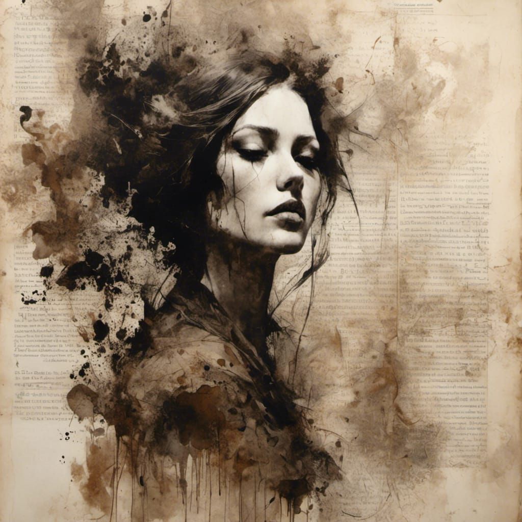 Ethereal Ink Painting: Woodland Woman on Music Sheets