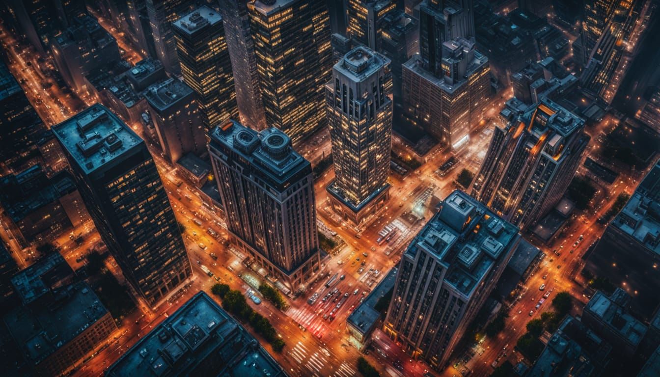 Hyper-Realistic Cityscape with Vertigo Falls: Aerial HDR Vie...