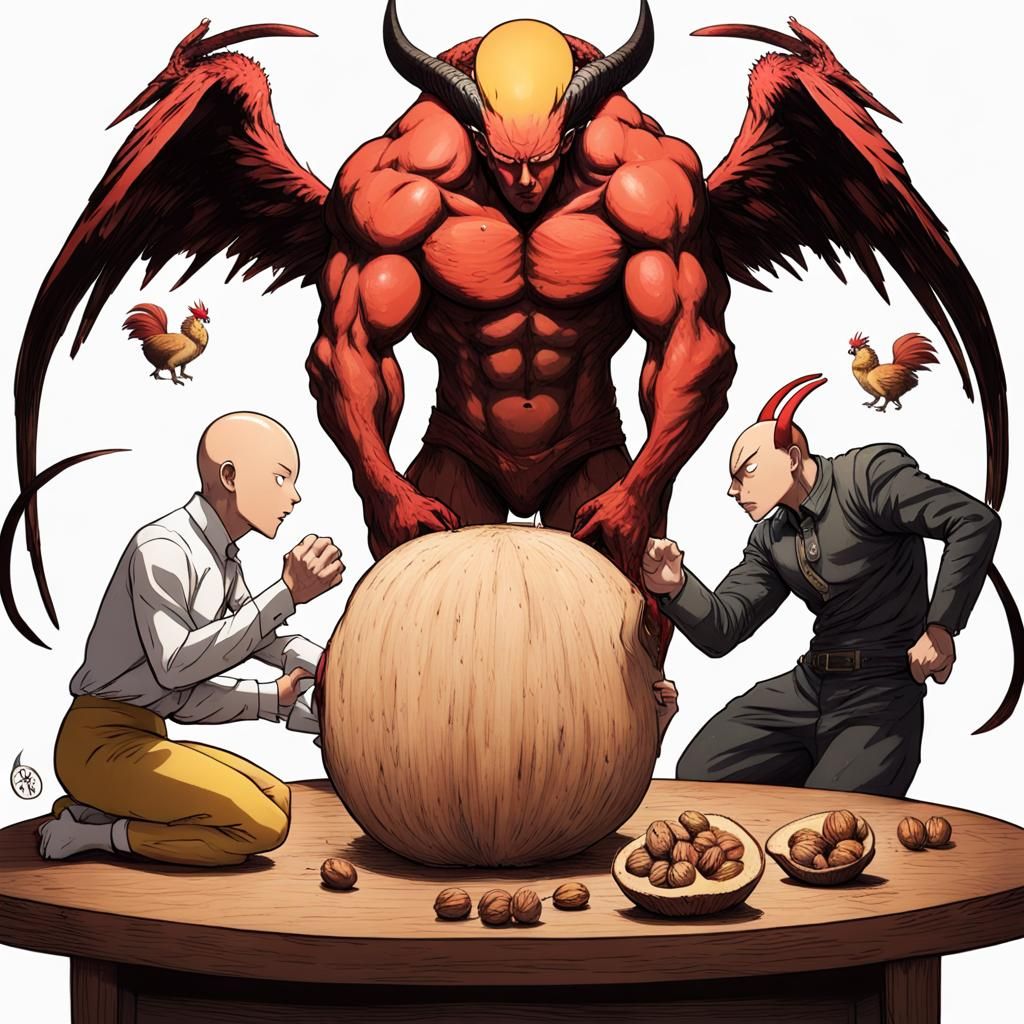 One Punch Man Fights Giant Walnut with Demon