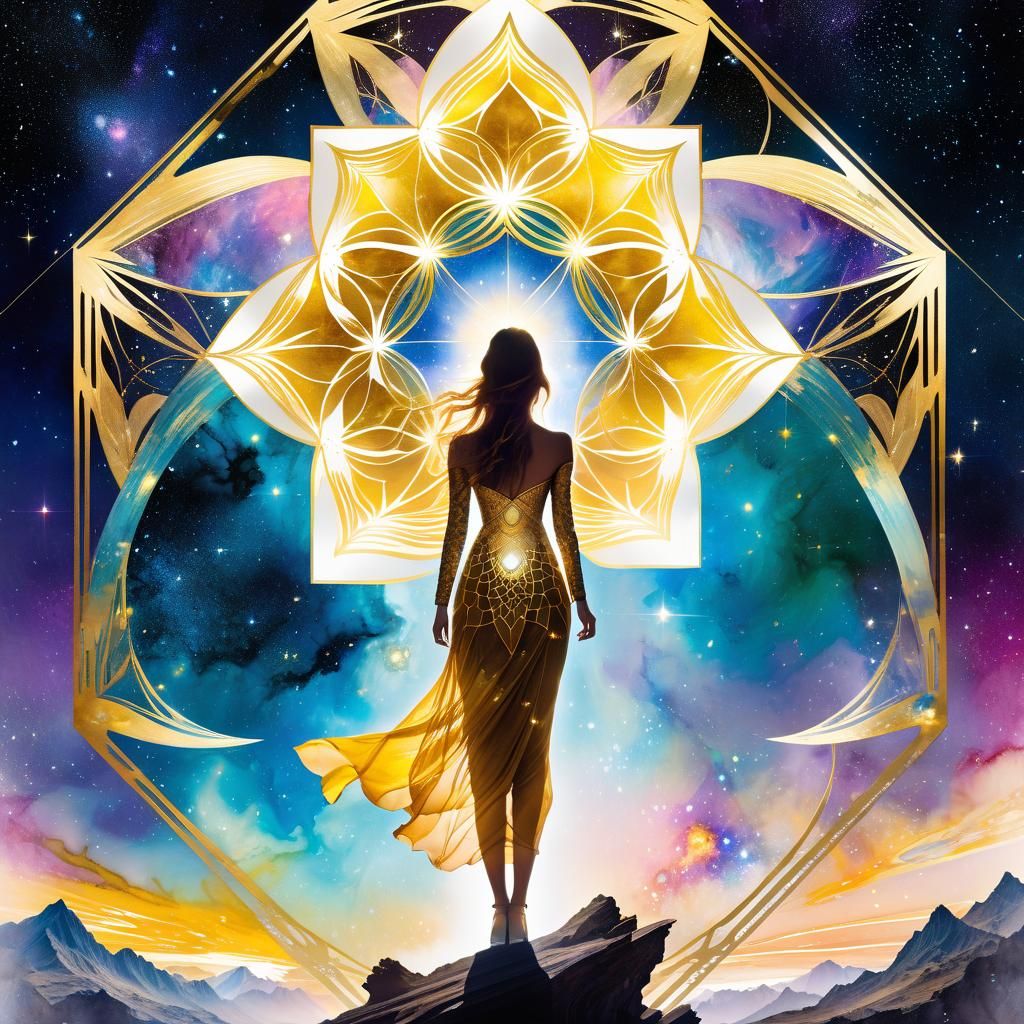 Fantasy Double Exposure Watercolor Galaxy Art