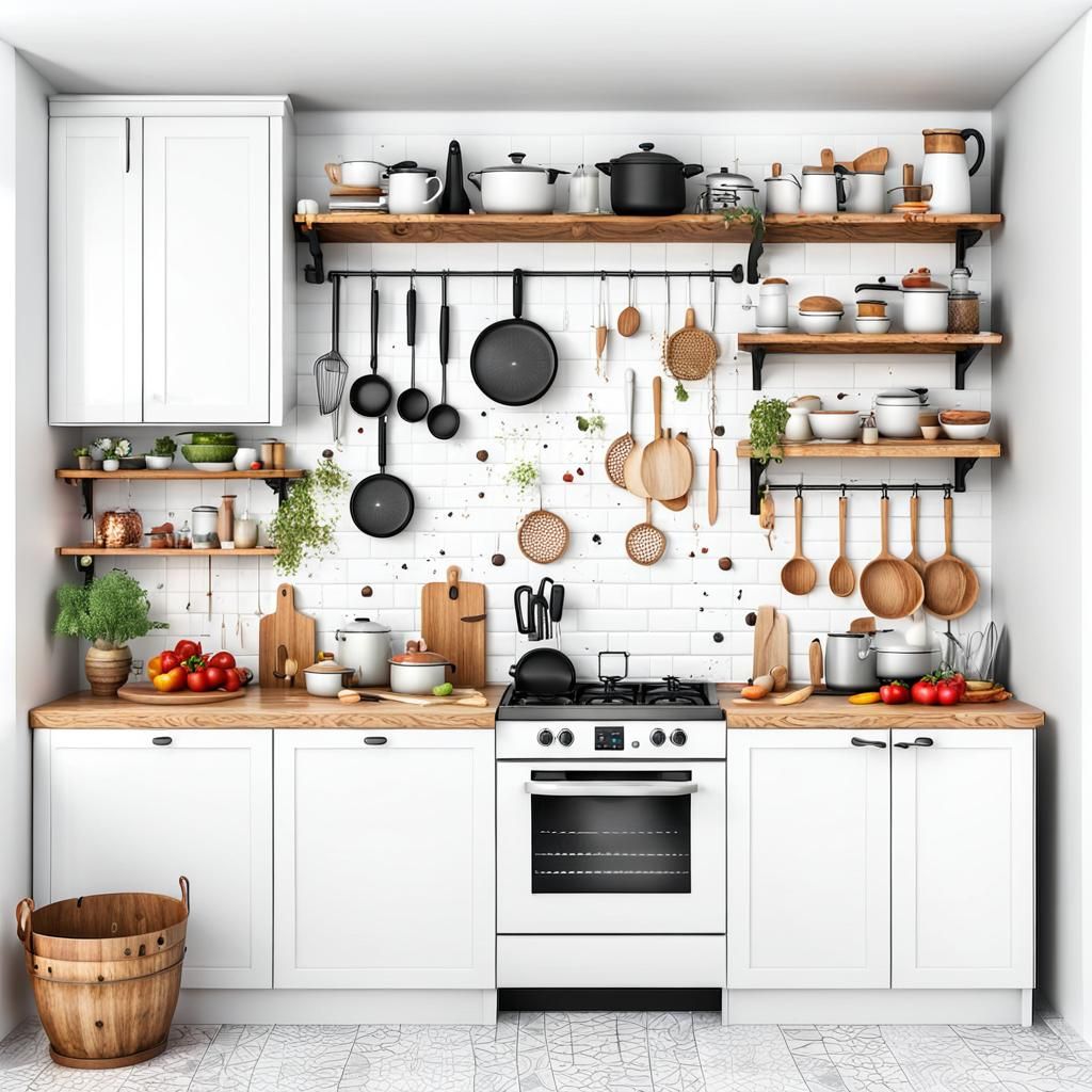 Magical Kitchen Interior on White Background