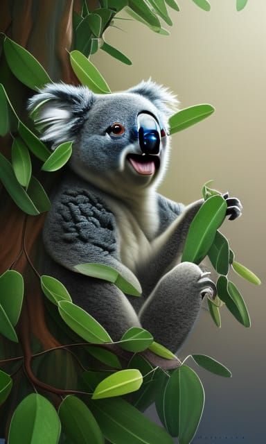 Cute Koala Enjoying Eucalyptus Leaves