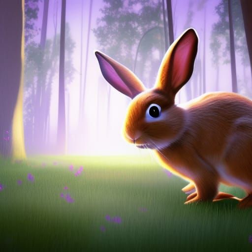 Rabbit Leaping in Forest: Pixar Style 3D Render