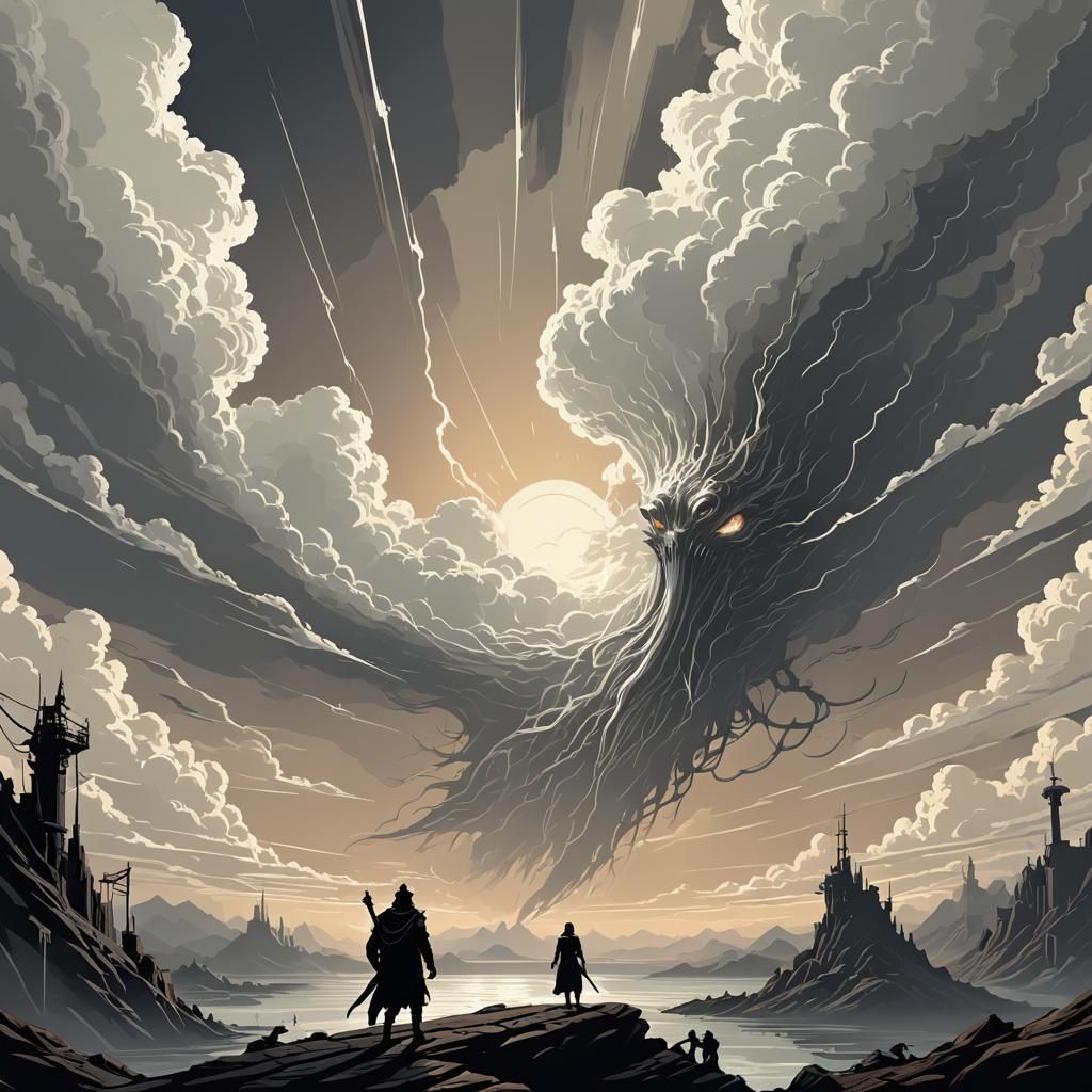 Eerie Lovecraftian Encounter with Shadowy Creature