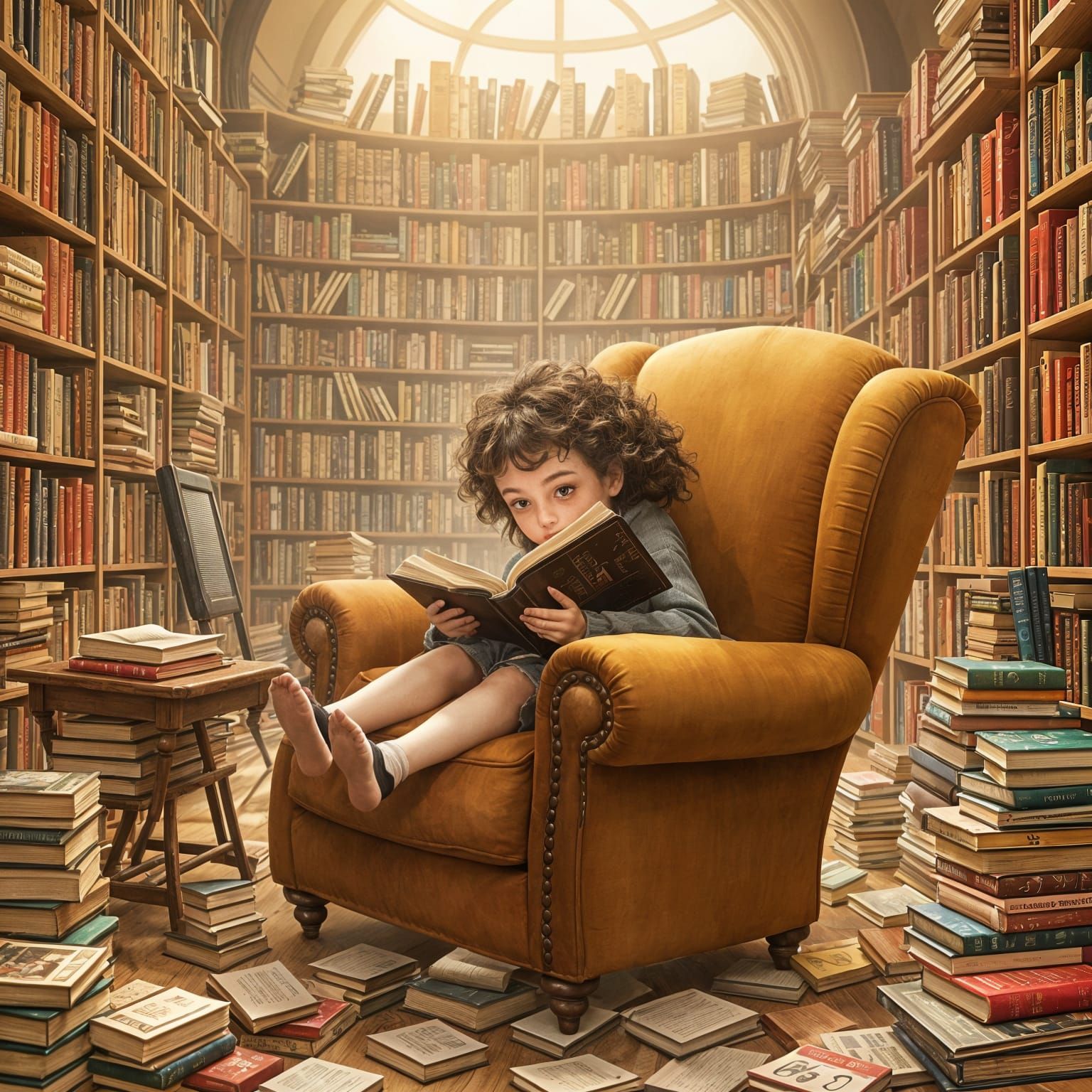 Cozy Bookworm Surrounded by Literature