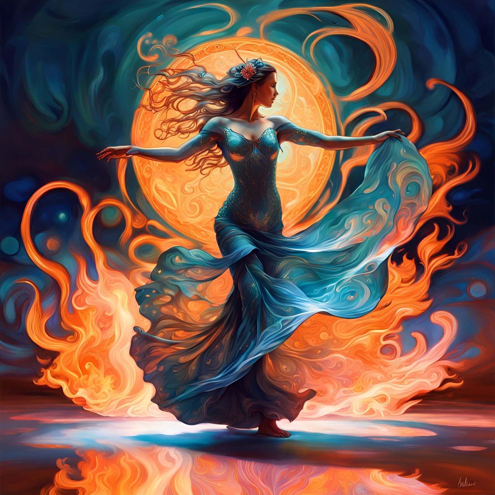 Bioluminescent Flamenco Dancer Goddess in Galactic Space