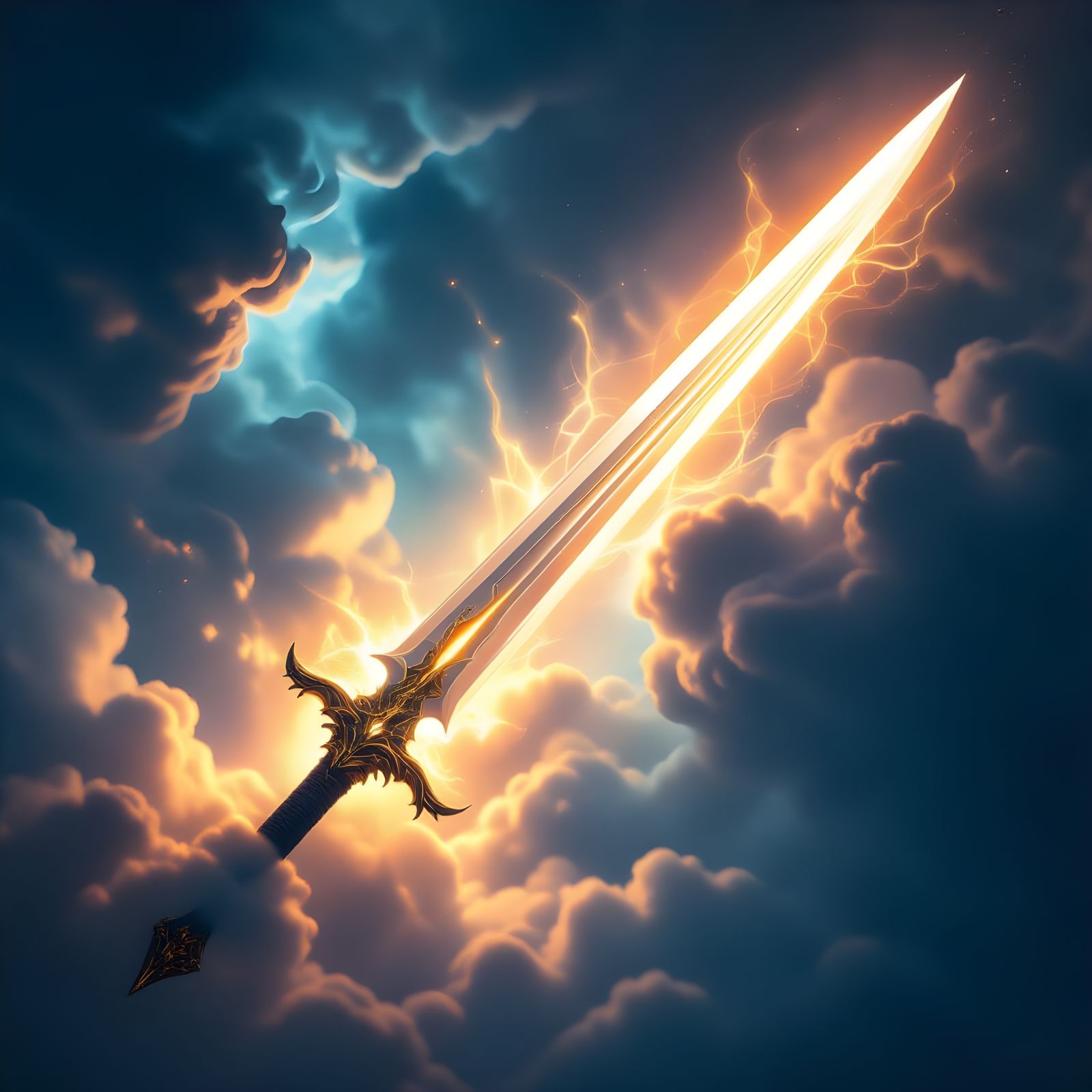 Divine Sword Piercing Darkness in Cinematic Style