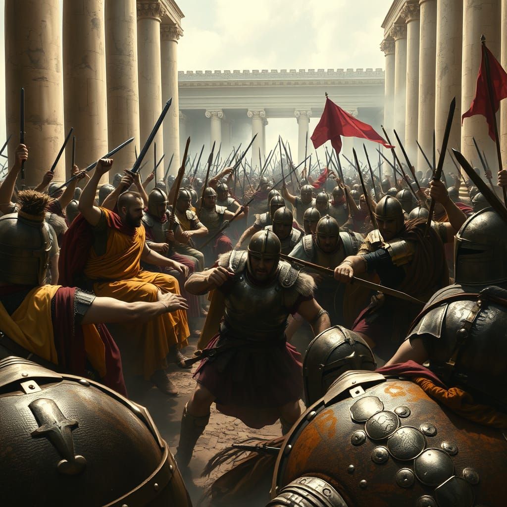 Roman Senate Under Siege: Germanic Warriors Attack