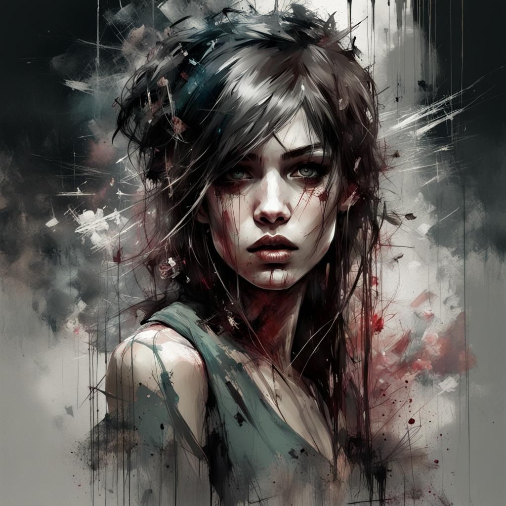 Psycho Girl Portrait in Hyperdetailed Digital Art Style