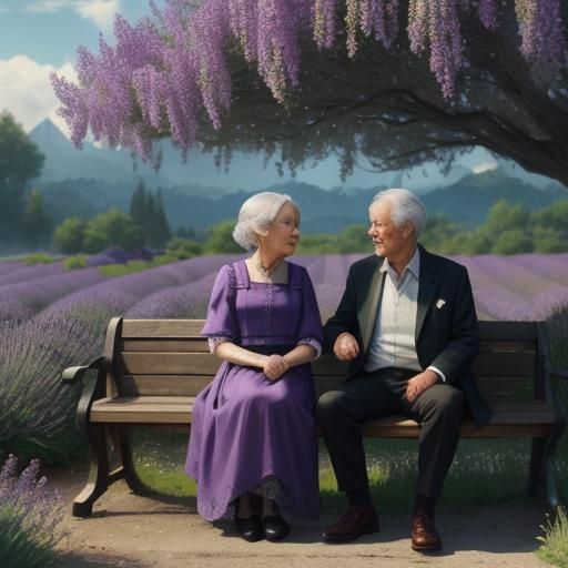 Relaxed Couple in Lavender Field: Fantasy Concept Art