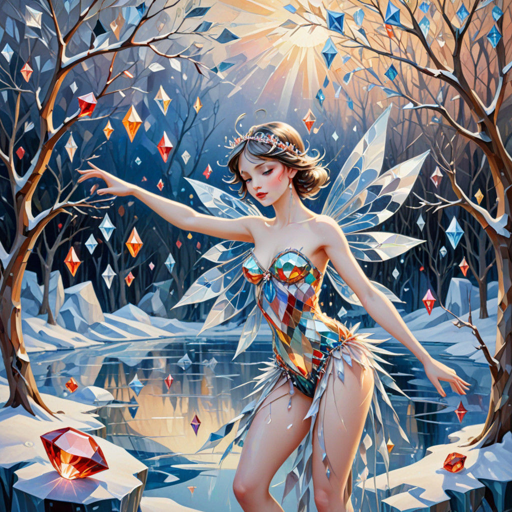 Glimmering Crystal Fairy Amidst Icy Landscape