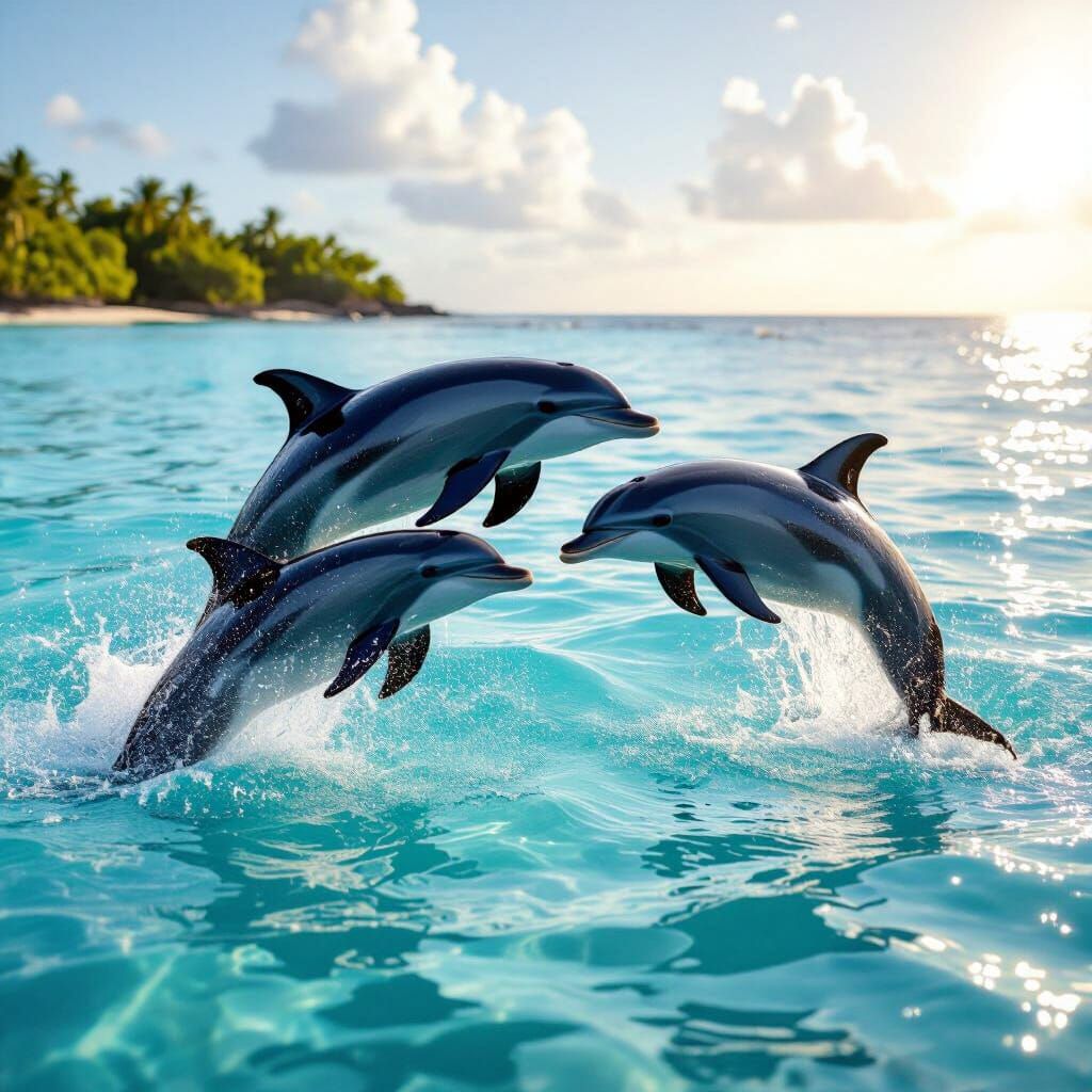 Dolphins Leap From Turquoise Waters in Golden Hour Light