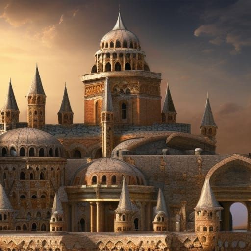 Byzantine Castle on Floating Mountains: Digital Painting