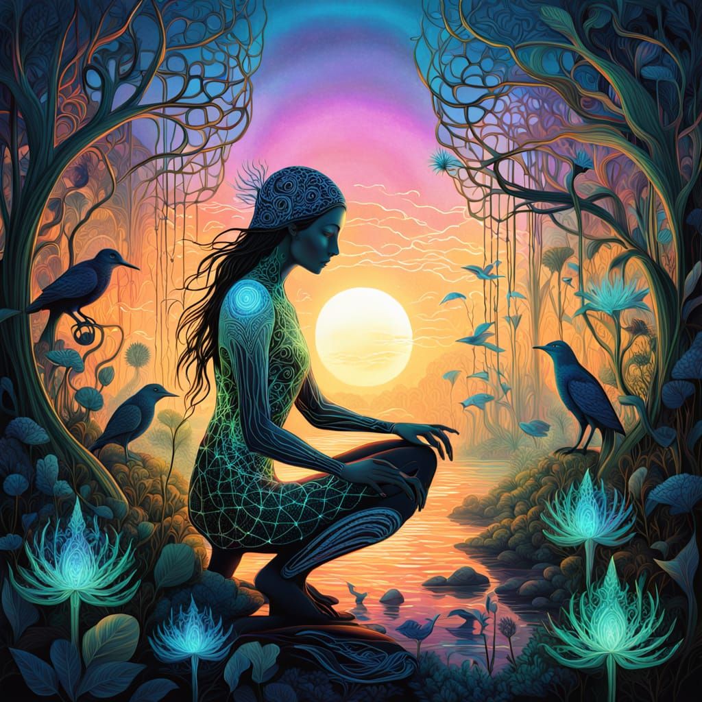 Dreamlike Surrealist Art Depicts Resilient Woman in Sunset L...