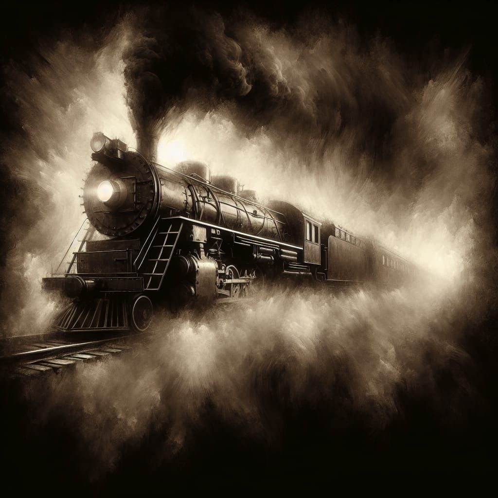 Vintage Steam Locomotive Emerge from Shadows