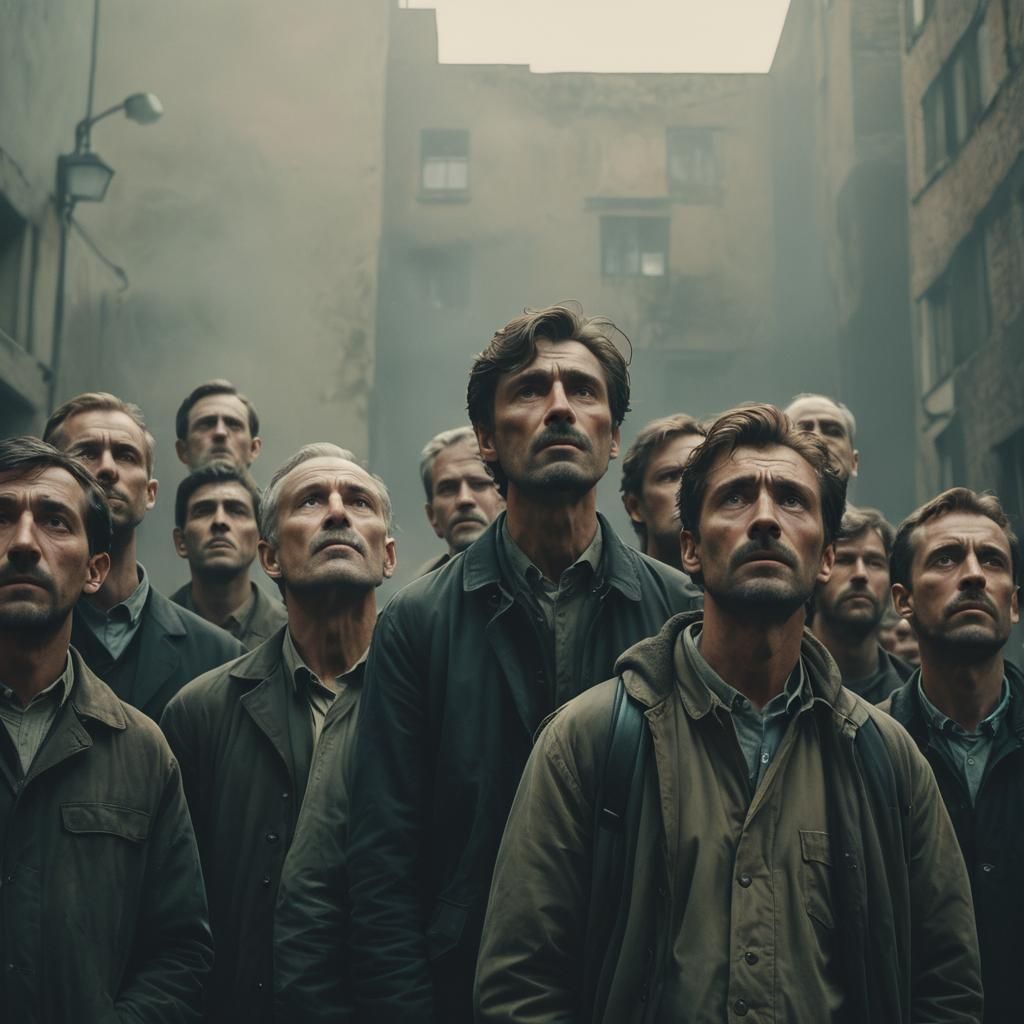 Cinematic Portrait of Frail Men in Moody Expressionism