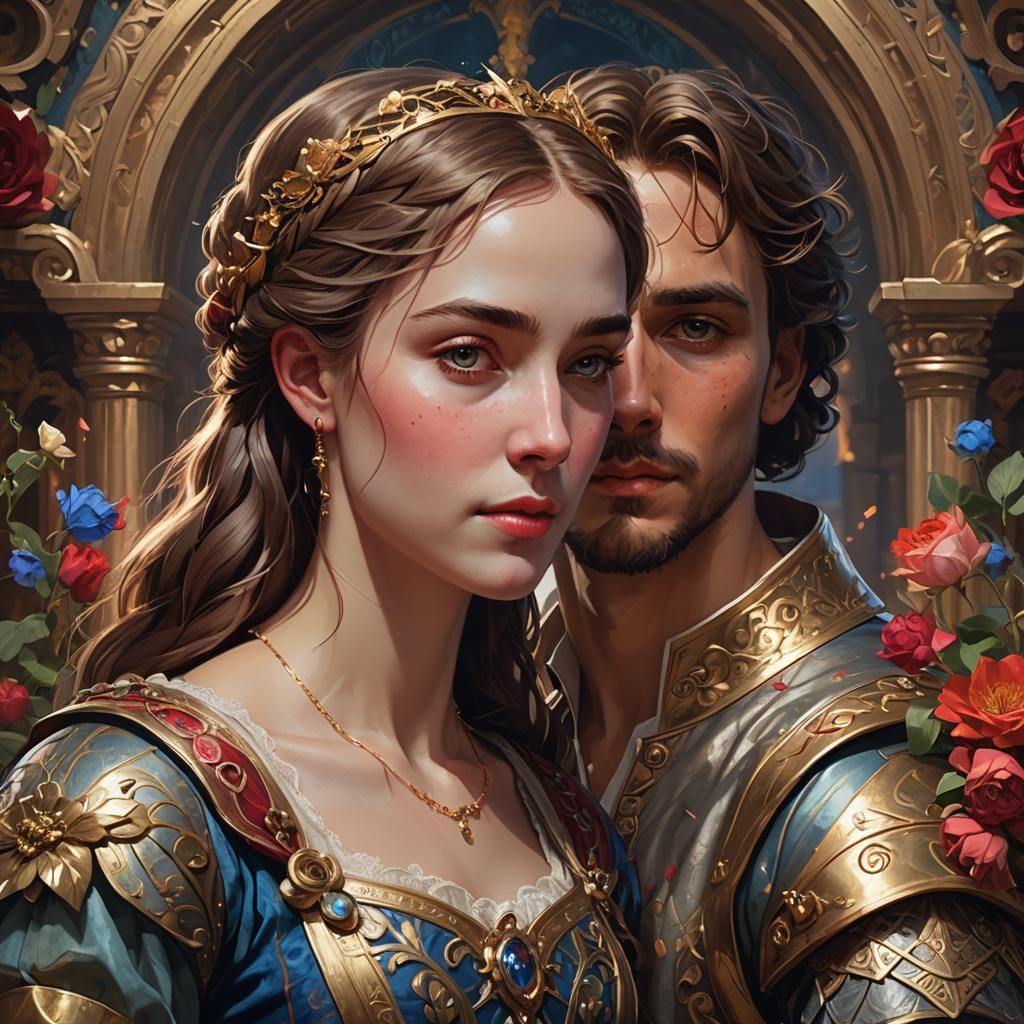 Romeo and Juliet Portrait in Art Nouveau Style