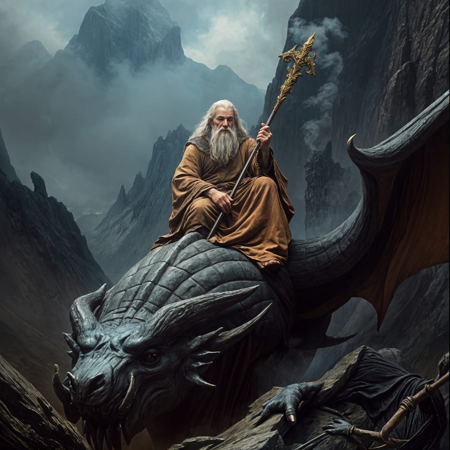 Gandalf Triumphs Over the Defeated Balrog in Epic Fantasy Ar...
