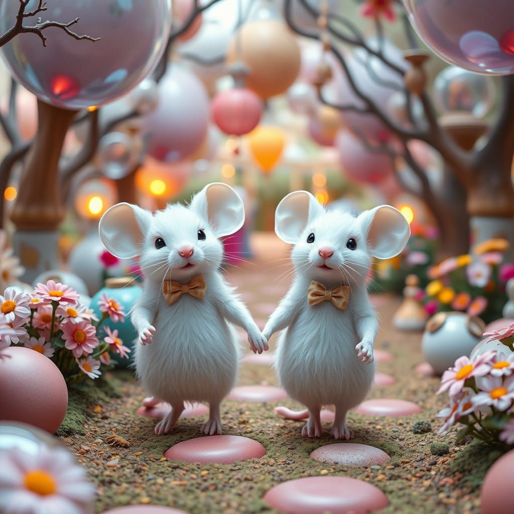 Romantic Mice in Whimsical Dreamscapes