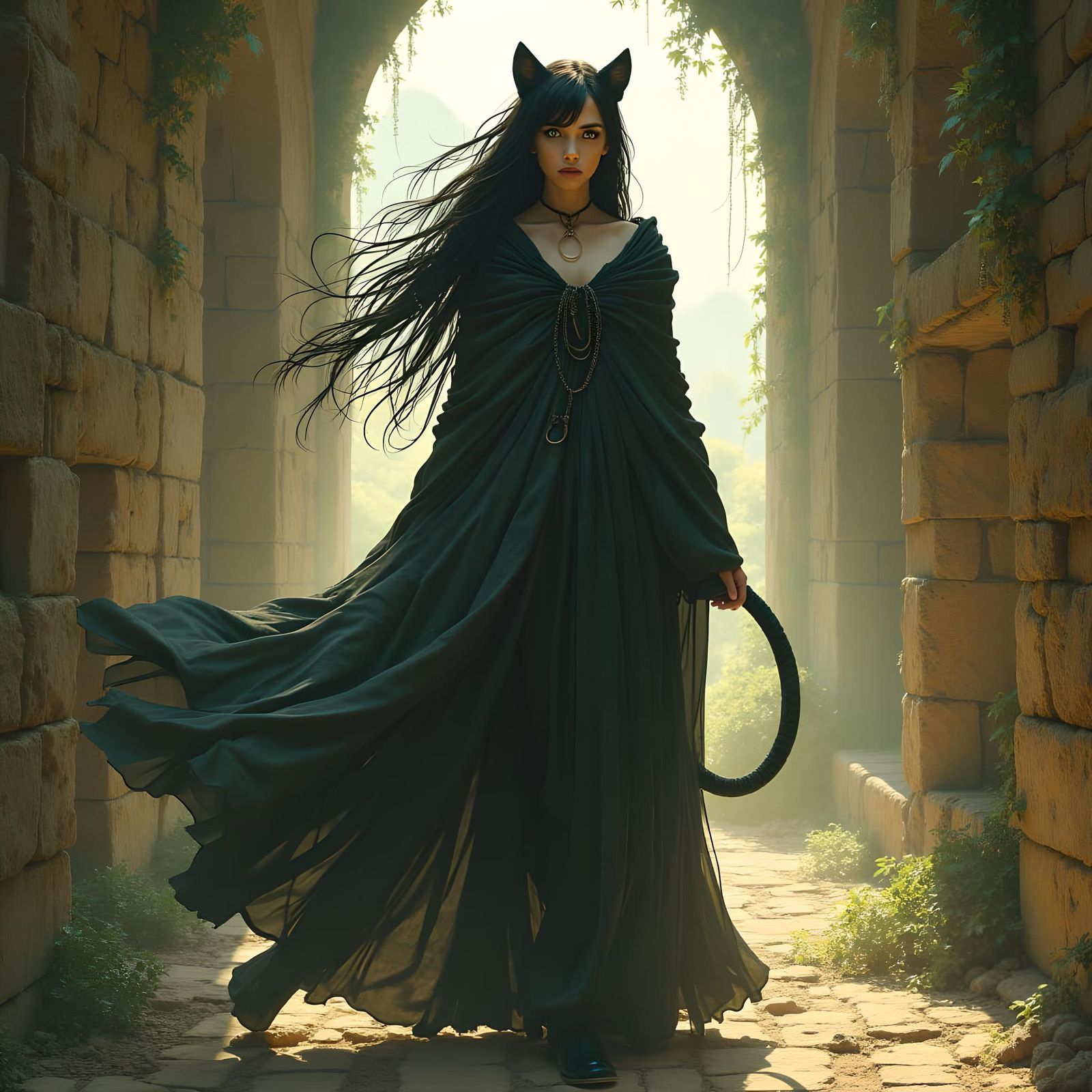 Panther Girl Fusion in Ancient Ruins