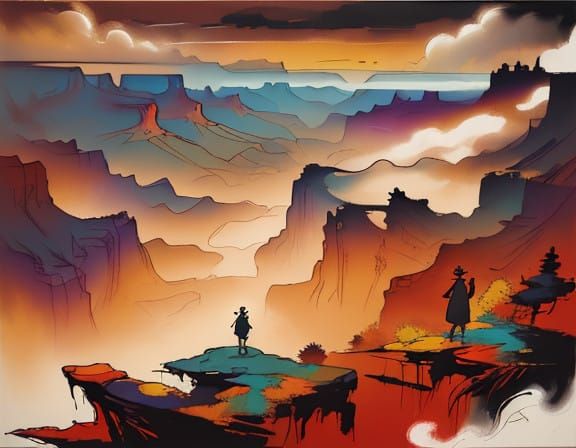 Expressive Ink Drawing of the Grand Canyon in Earthy Tones a...