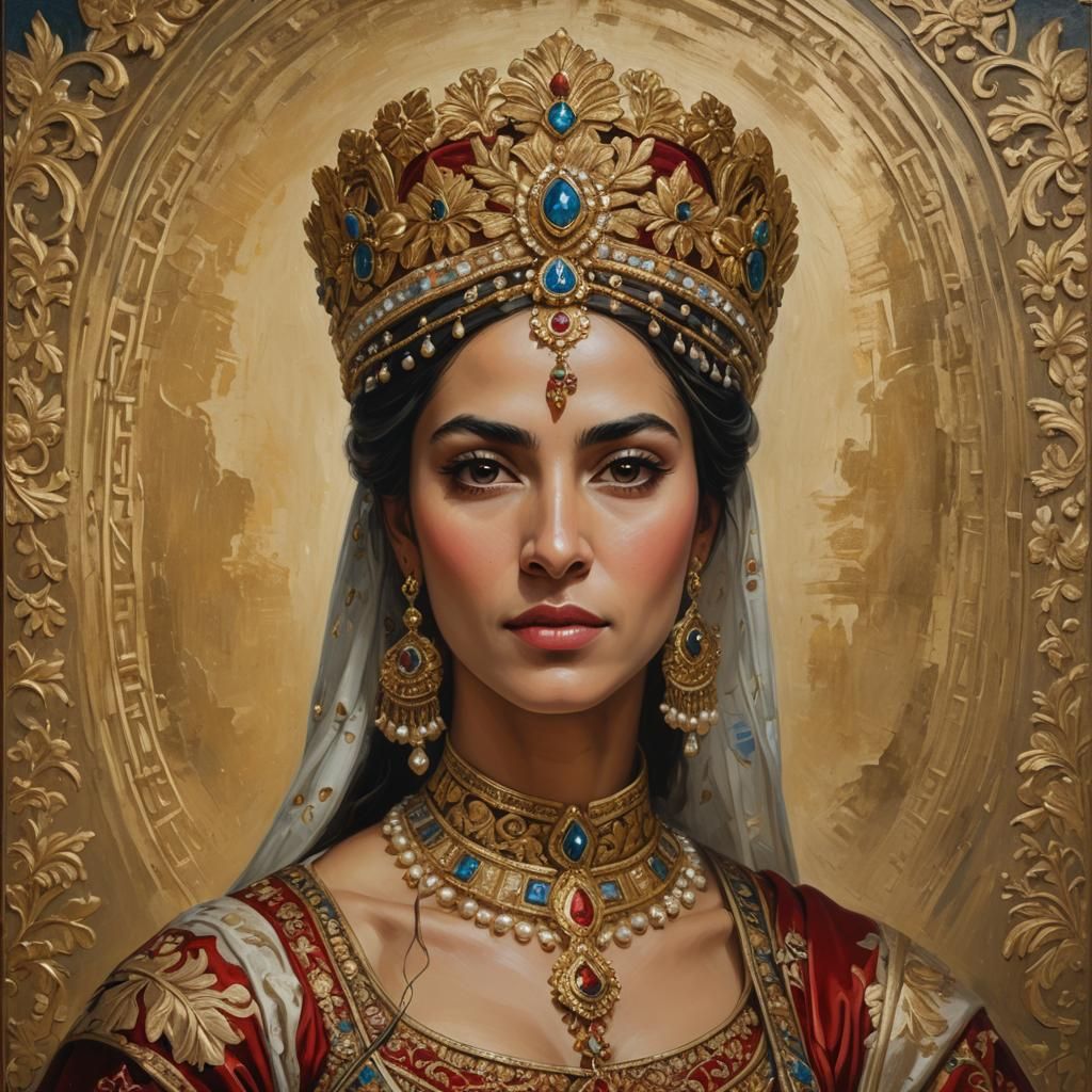 Regal Iberian Queen Portrait in Traditional Attire