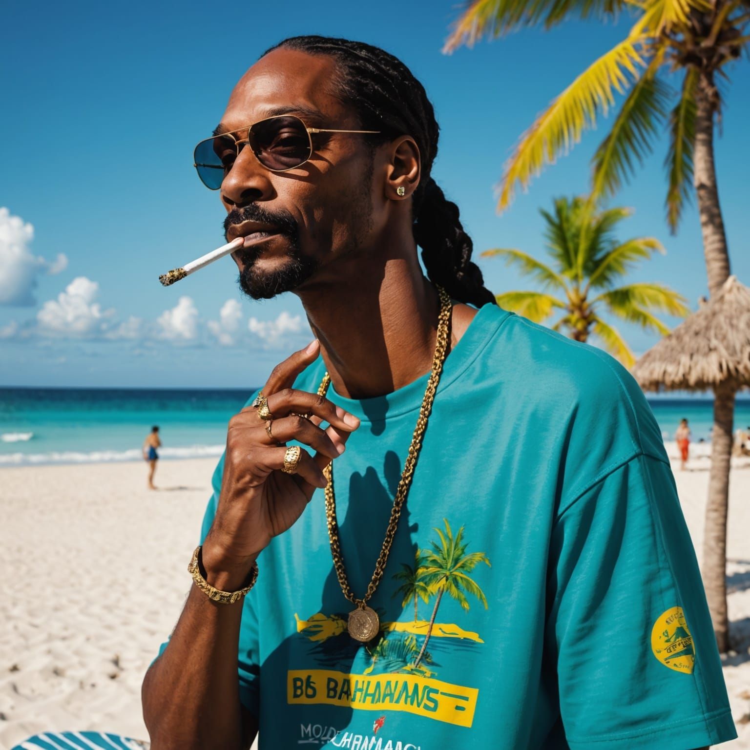 Snoop Dogg Relaxing on a Bahamas Beach