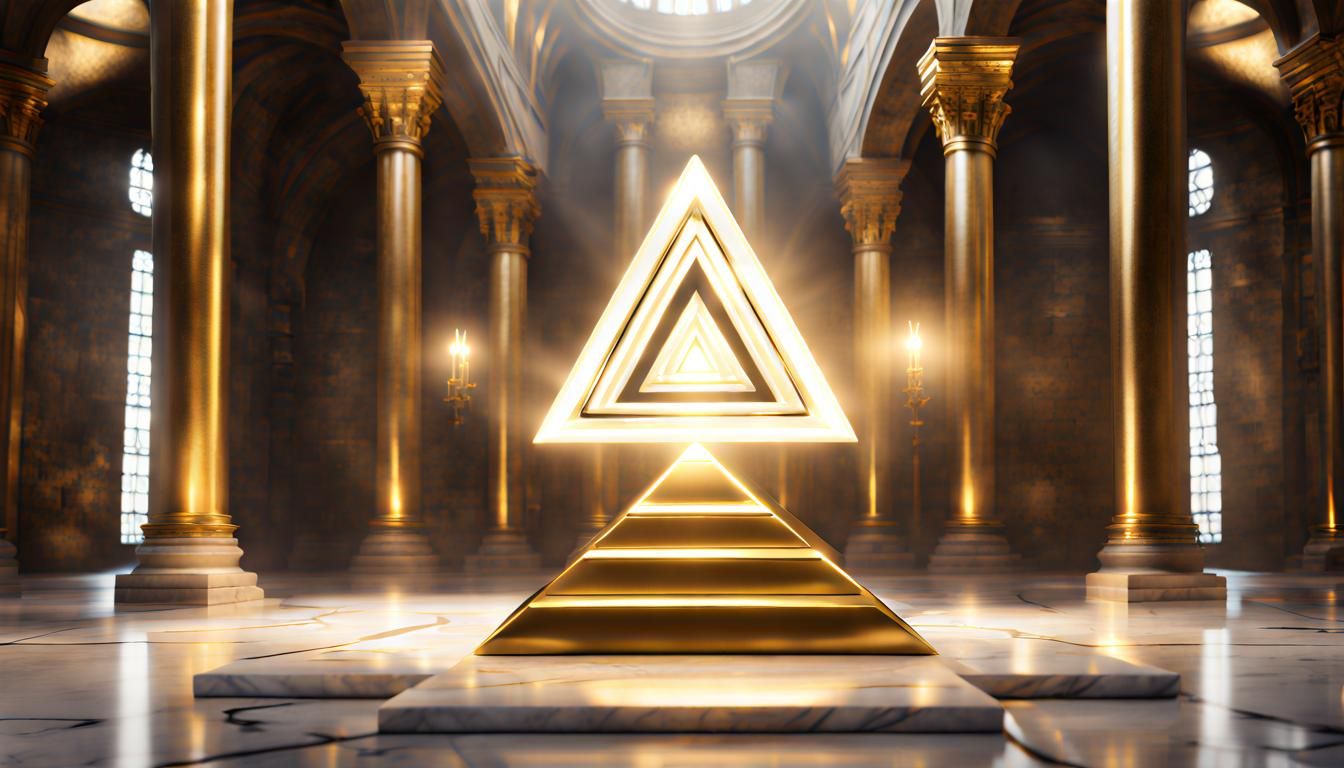 Golden Triforce of Power on Marble Pedestal