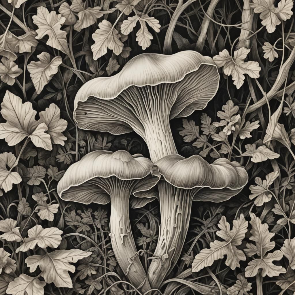 Detailed Charcoal Drawing of a Chanterelle Mushroom