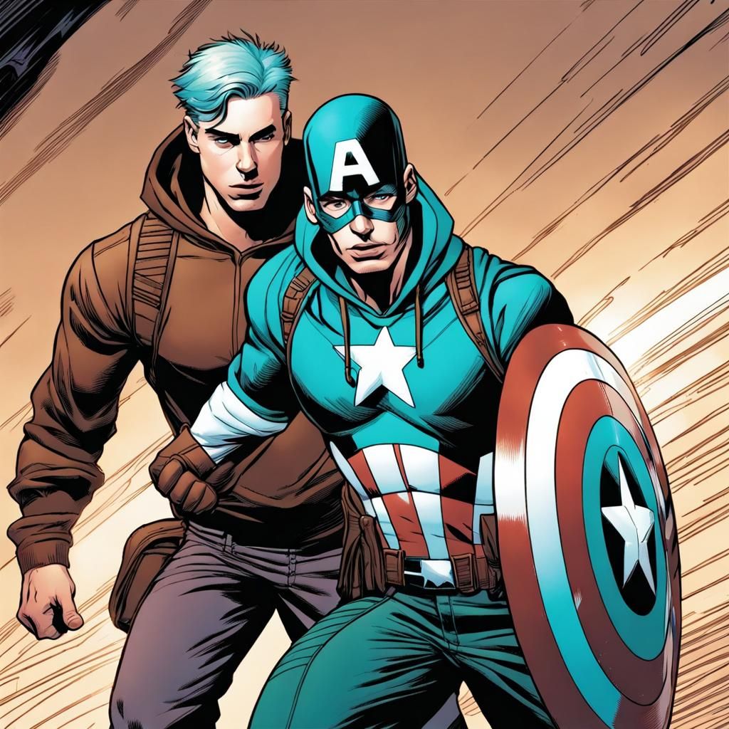 Young Man Trains with Captain America: Comic Book Art