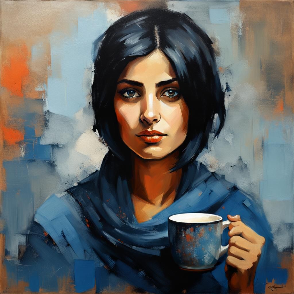 Arab Woman Portrait in Oil Painting Style