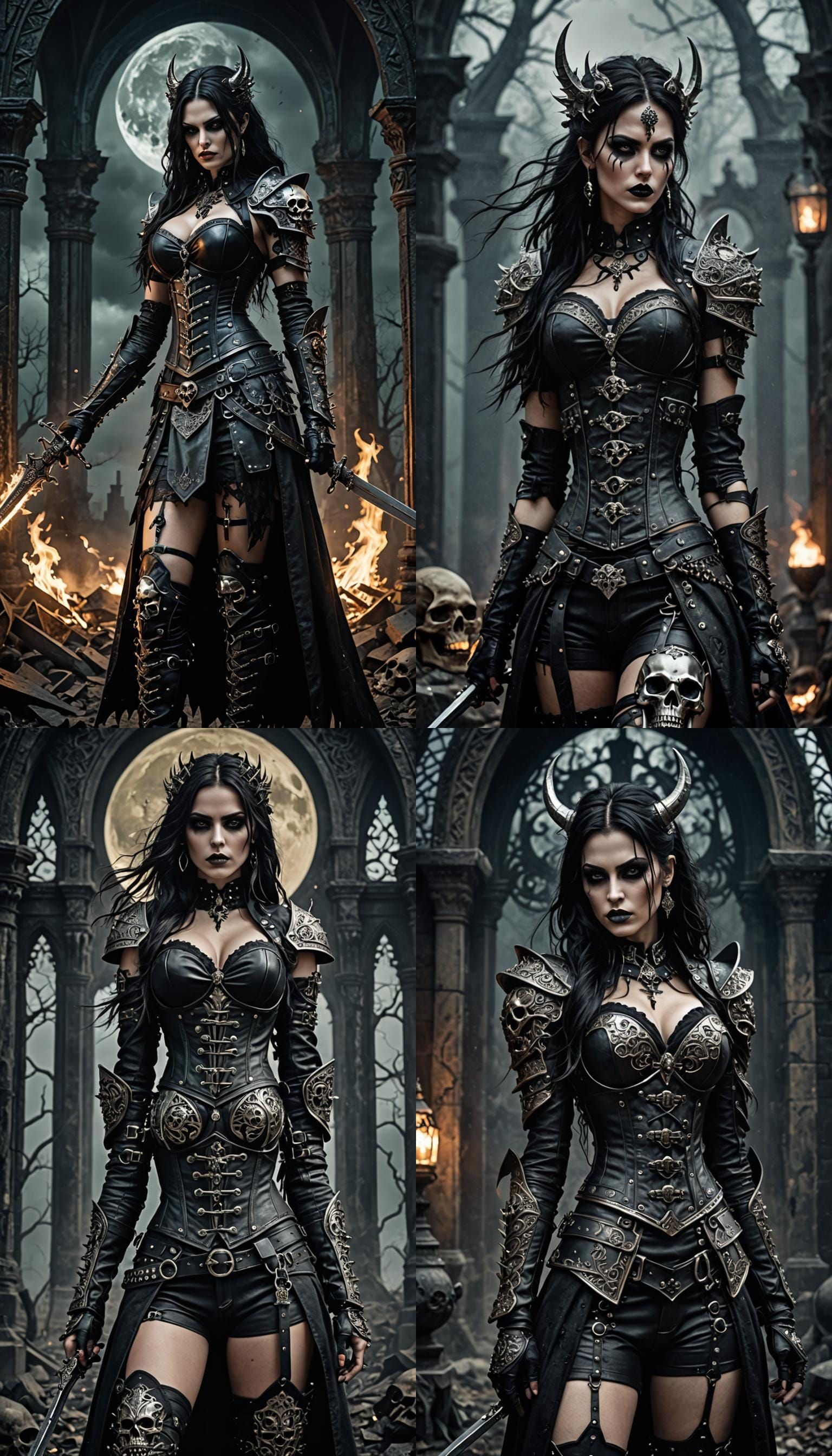 Grunge style female goth warrior with weapon