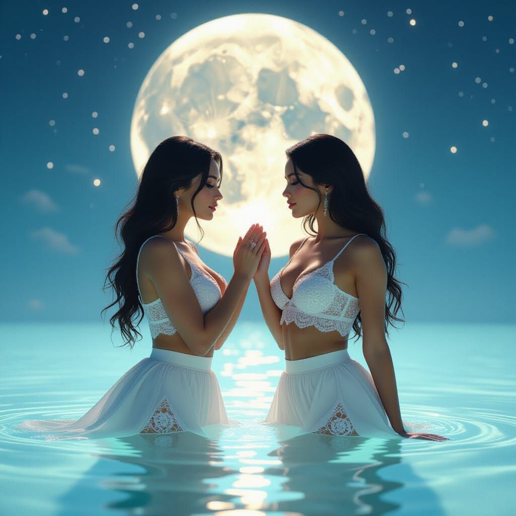 Cosmic Romance Under Bioluminescent Moon