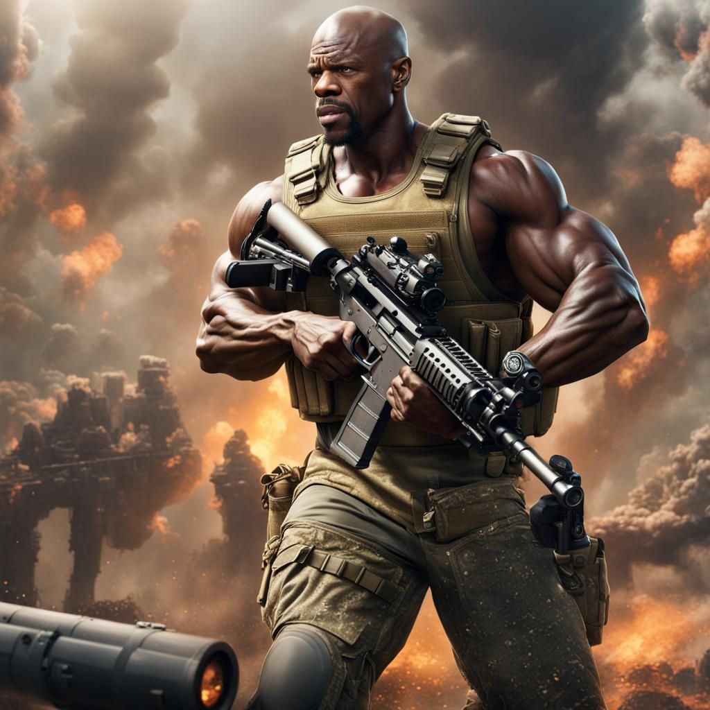 Terry Crews as Soldier Firing Machine Gun