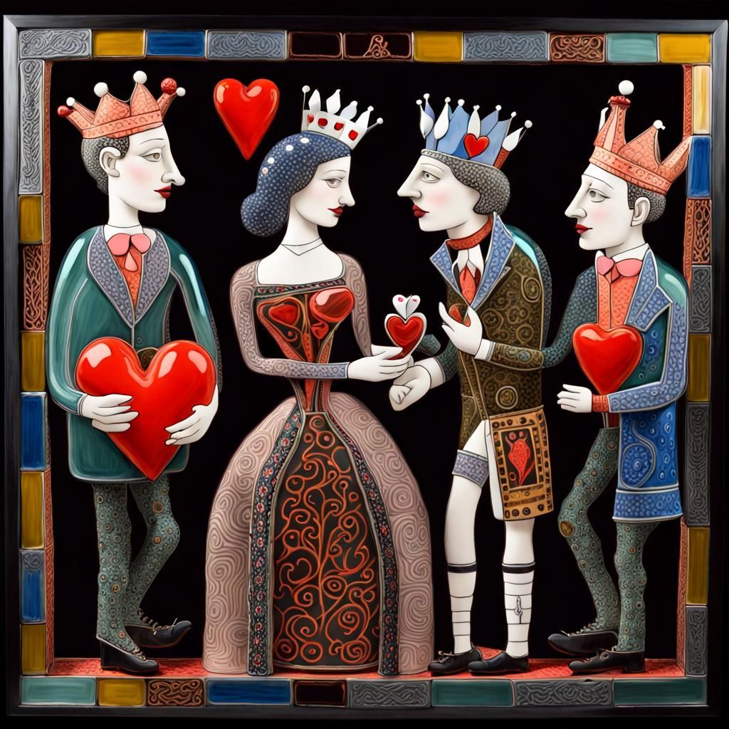 Queen and Jack of Hearts in Blown Glass