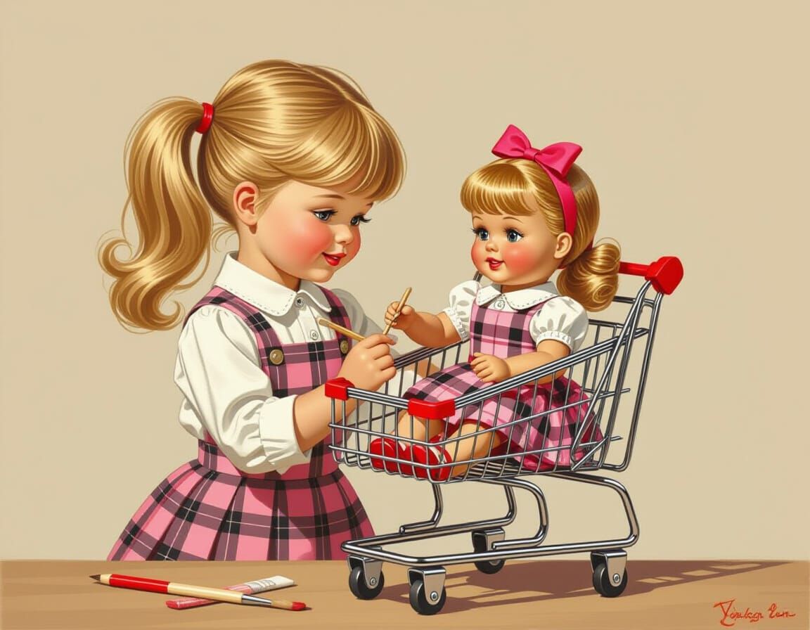Girl Crafts Miniature Shopping Cart with Nostalgic Charm