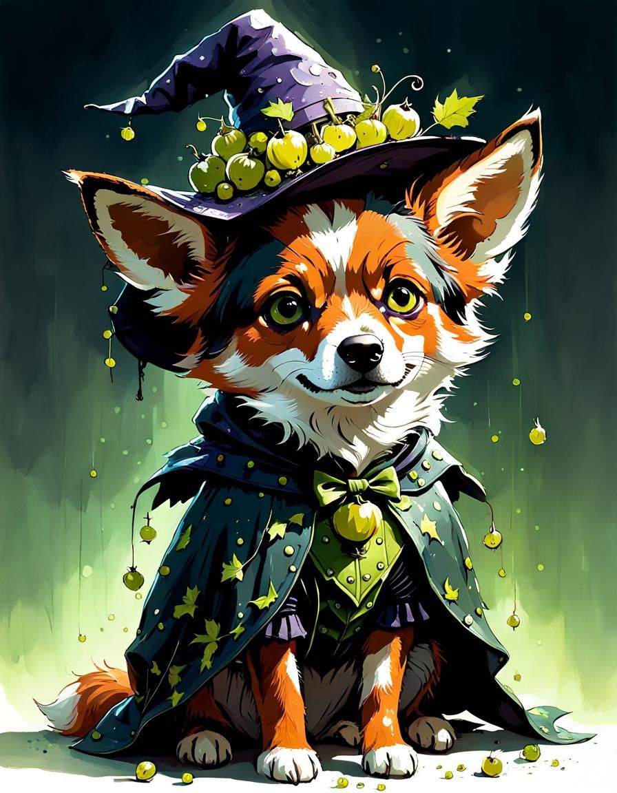 Foxy Dane in Witch Costume: Digital Art Illustration