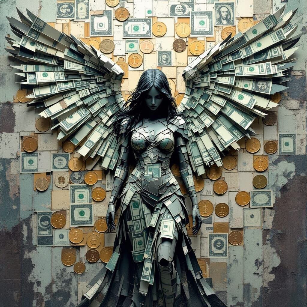 Haunting Angel of Money in Dystopian Style