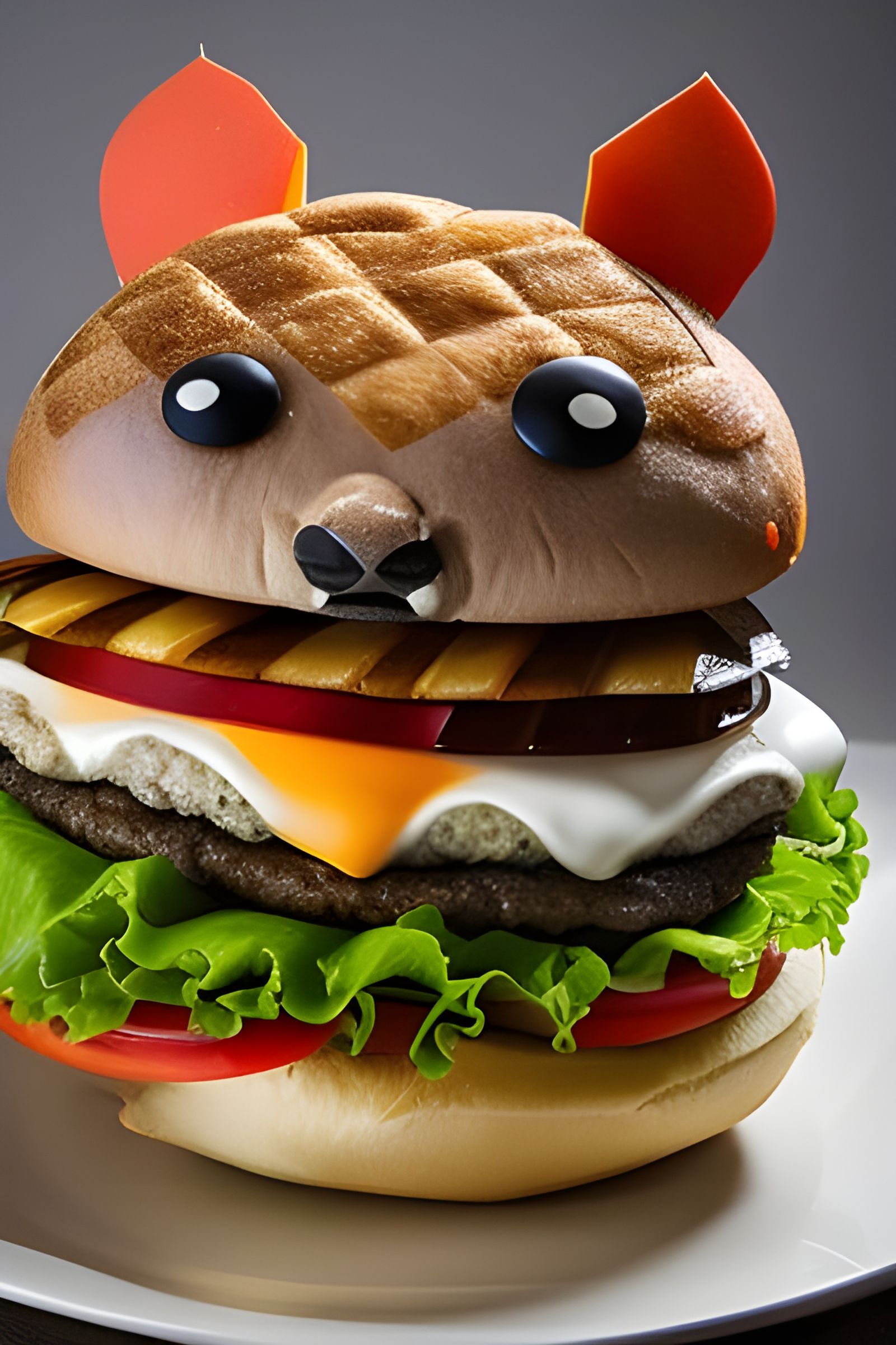 Grumpy Cheeseburger Critter in Hyperdetailed Style