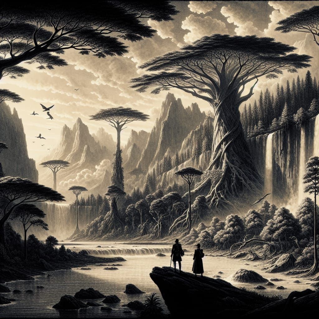 Hyperrealistic Lost World Landscape with Dinosaurs