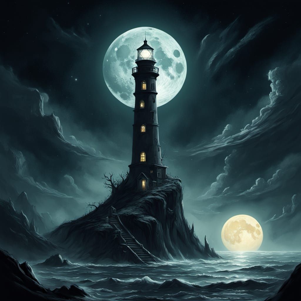 Dark Fantasy Lighthouse on Cosmic Cliff