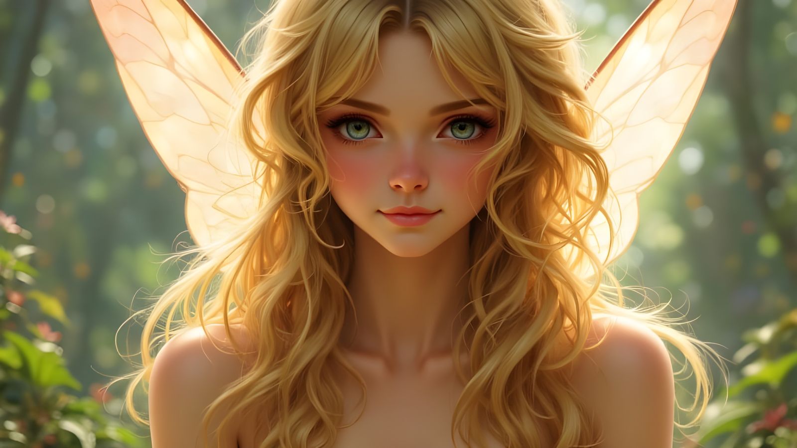 Tinkerbell Portrait with Long Hair in Realistic Style