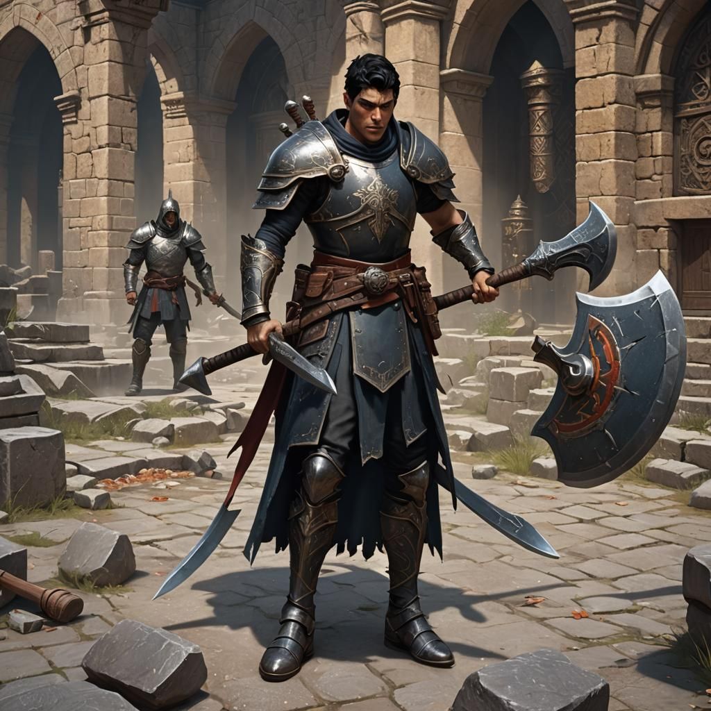 Mexican Paladin Warrior with Axe, DnD Concept Art