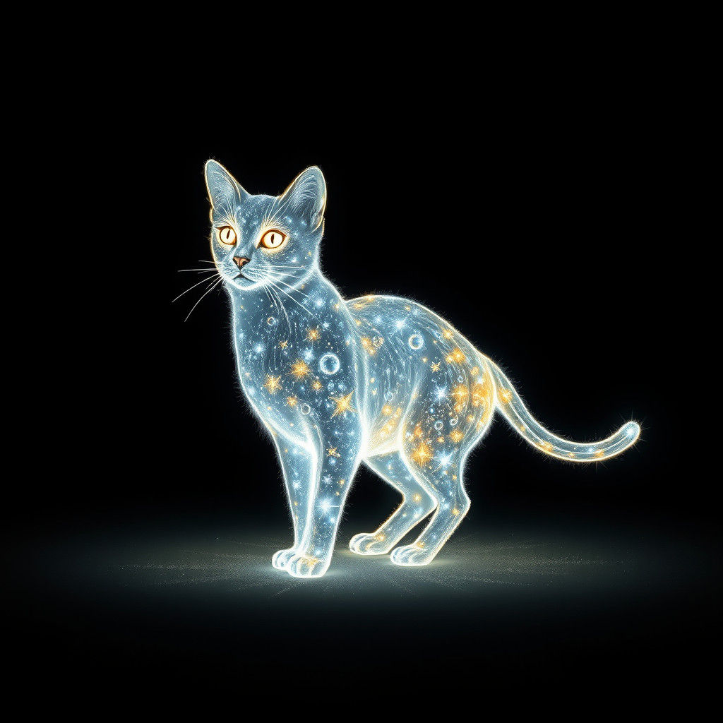 Radiant Cat Composed of Shimmering Light
