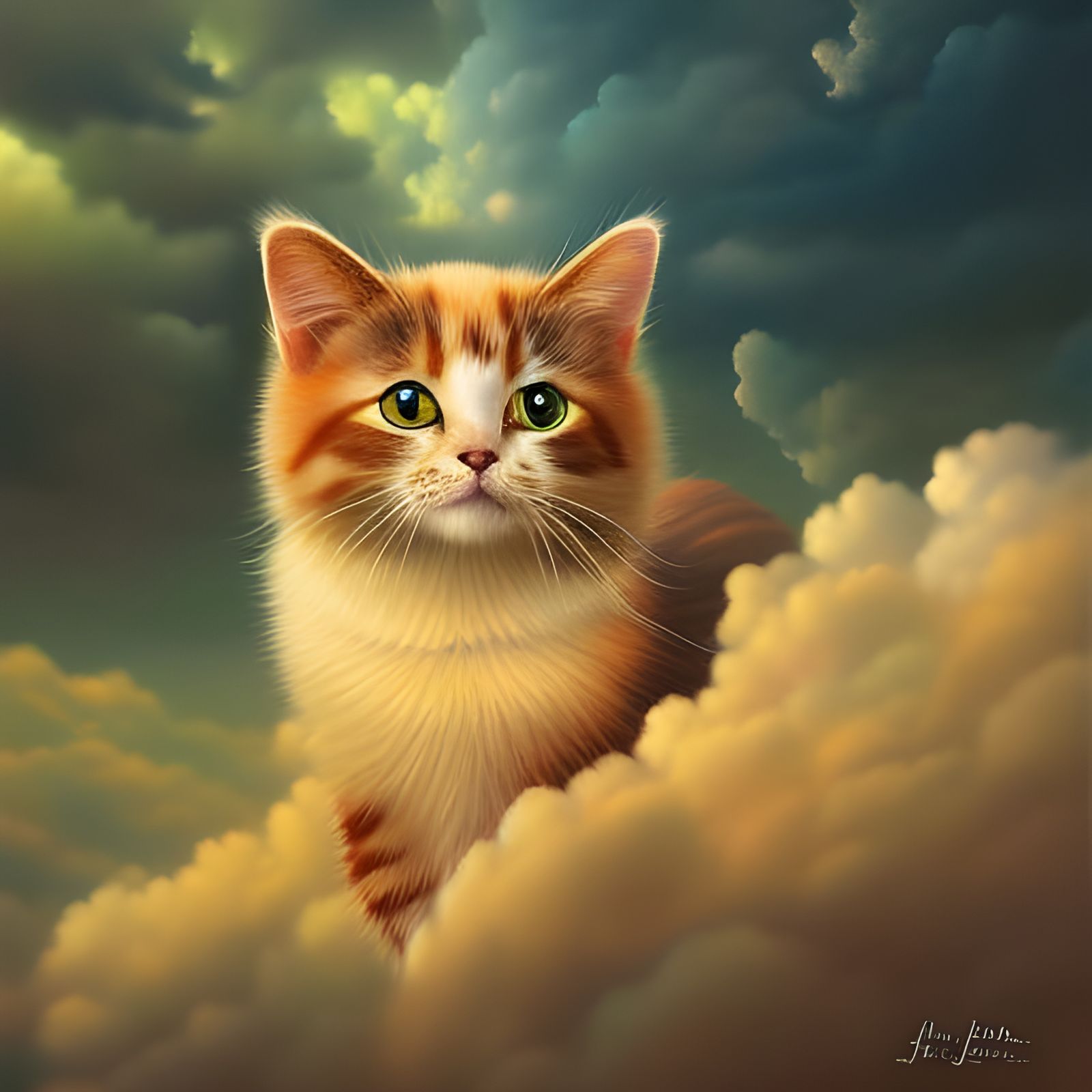 Mystical Cat Lounges on Colorful Cloud